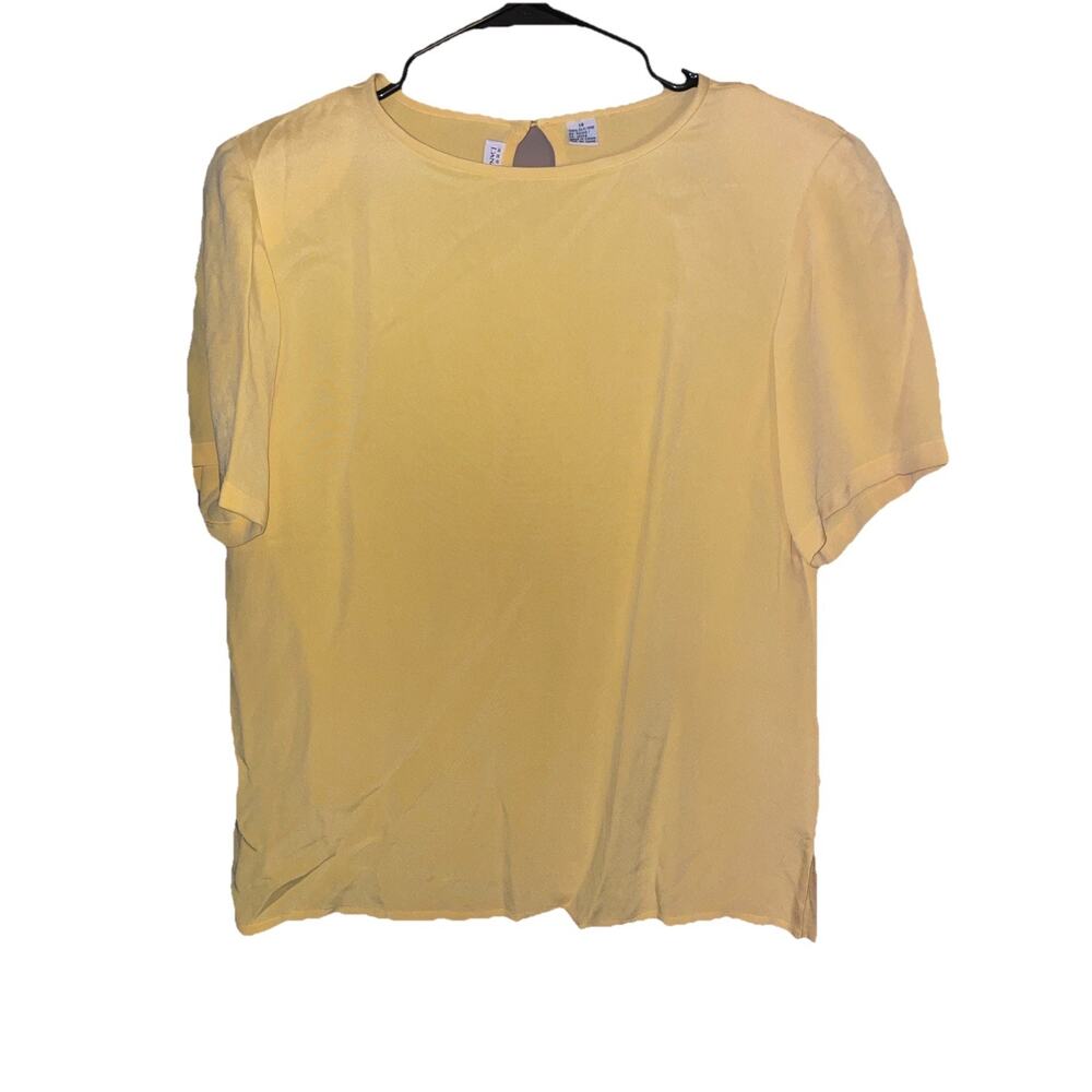 Vintage Dana Buchman 100% Silk Short Sleeve Yellow Blouse Sz 14 Shoulder Pads